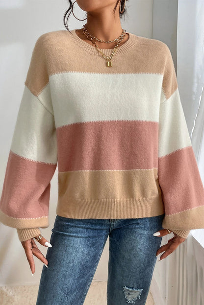 Stacey B's Dusty Pink Color Block Lantern Sleeve Drop Shoulder Sweater