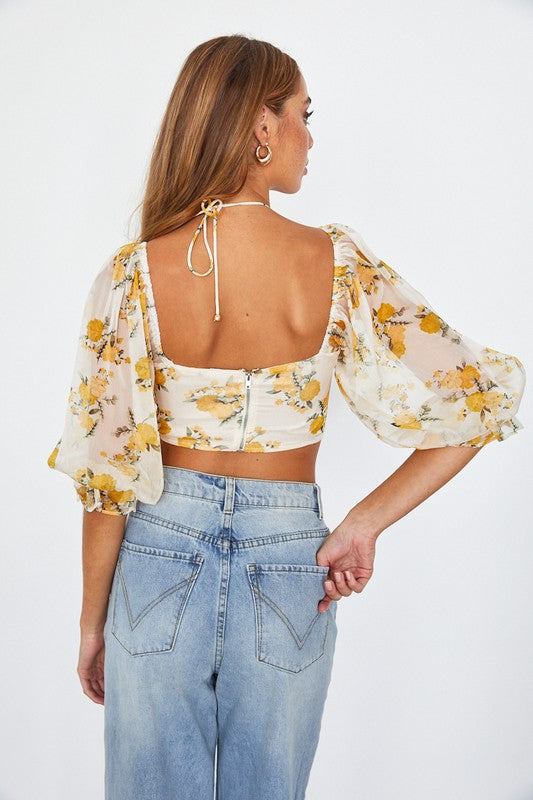 Stacey B's Chiffon Balloon Sleeved Bustier Crop Top