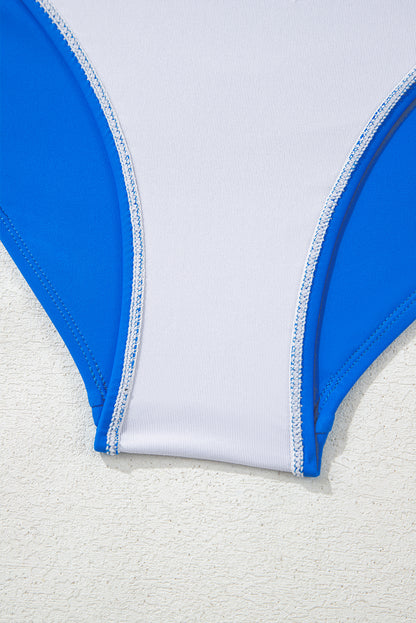 Stacey B's Blue Colorblock Square Neck Top Pleated High Waisted Bikini