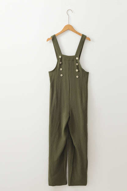 Stacey B's Jungle Green Solid Color Buttoned Straight Leg Overall