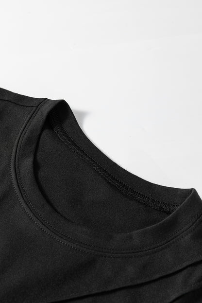 Stacey B's Black Solid Color Crew Neck Pleated Sleeveless Top