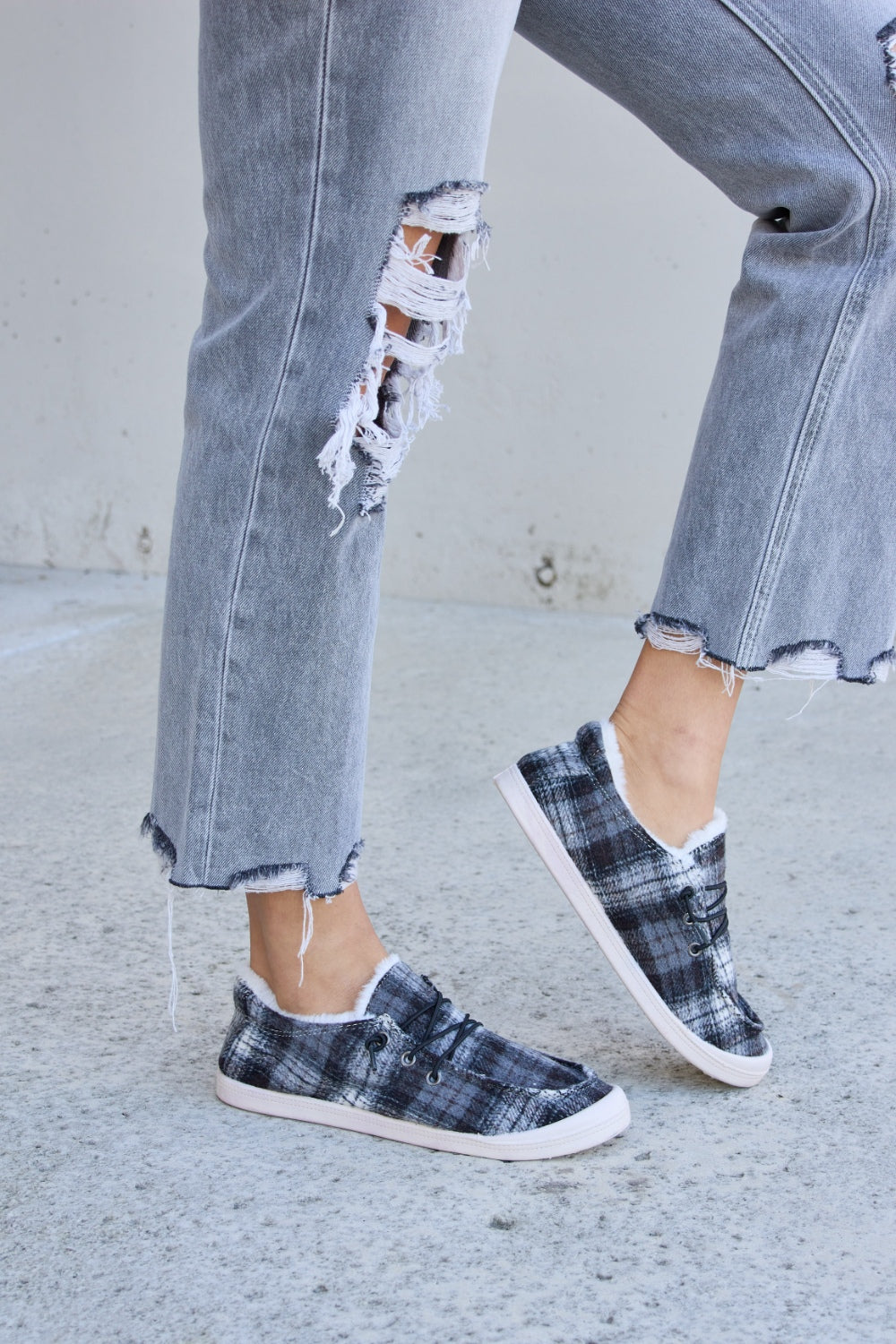 Stacey B's Forever Link Plaid Plush Flat Sneakers