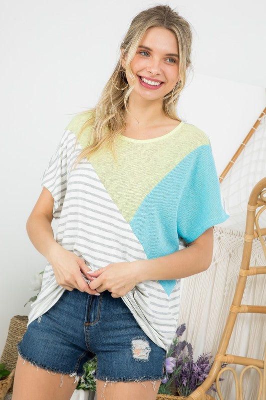 Stacey B's  Plus  Low Gauge Colorblock Top