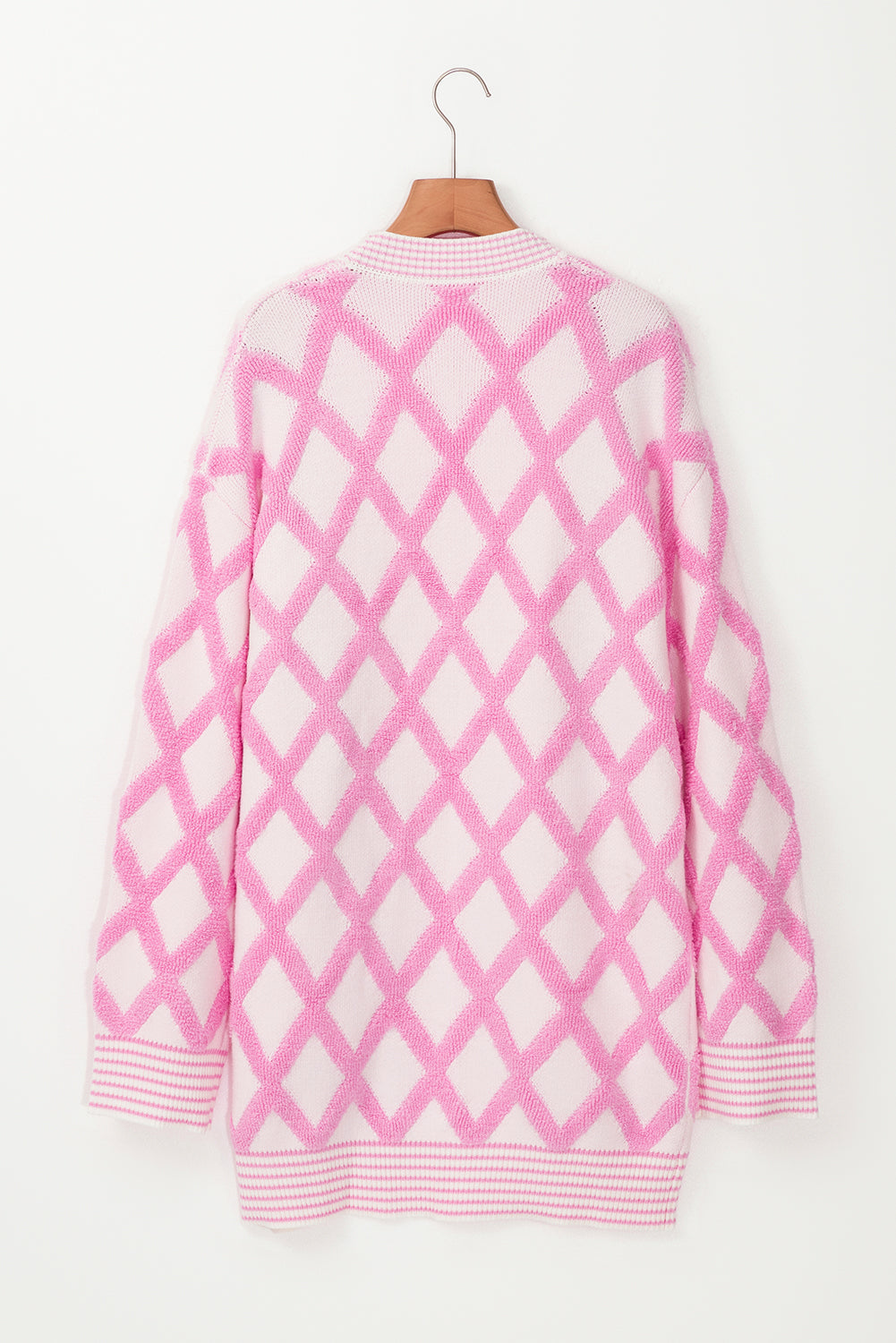 Stacey B's Pink Rhombus Pattern Knit Open Front Pocketed Cardigans