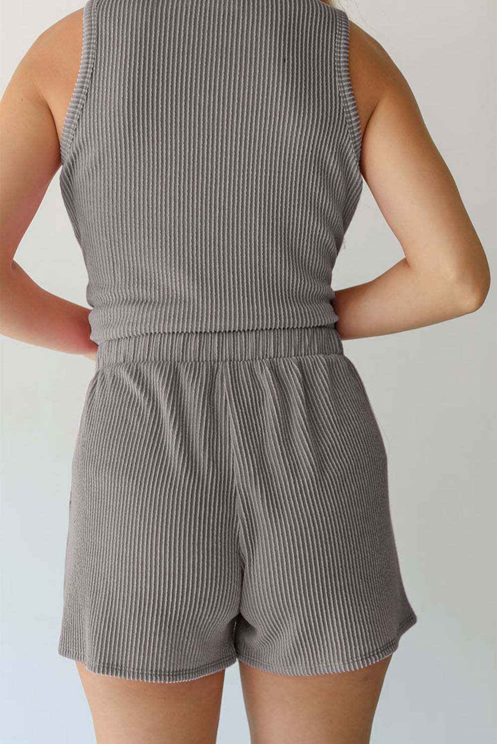 Stacey B's Smoke Gray Corded Tank Top and Pocketed Shorts Set