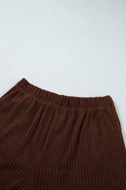 Stacey B's Dark Brown Textured Ribbed Knit Lettuce Trim 2pcs Lounge Set