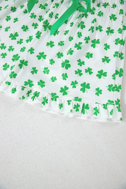 Stacey B's Green Clover Printed Short Sleeve and Ruffled Shorts Pajama Set