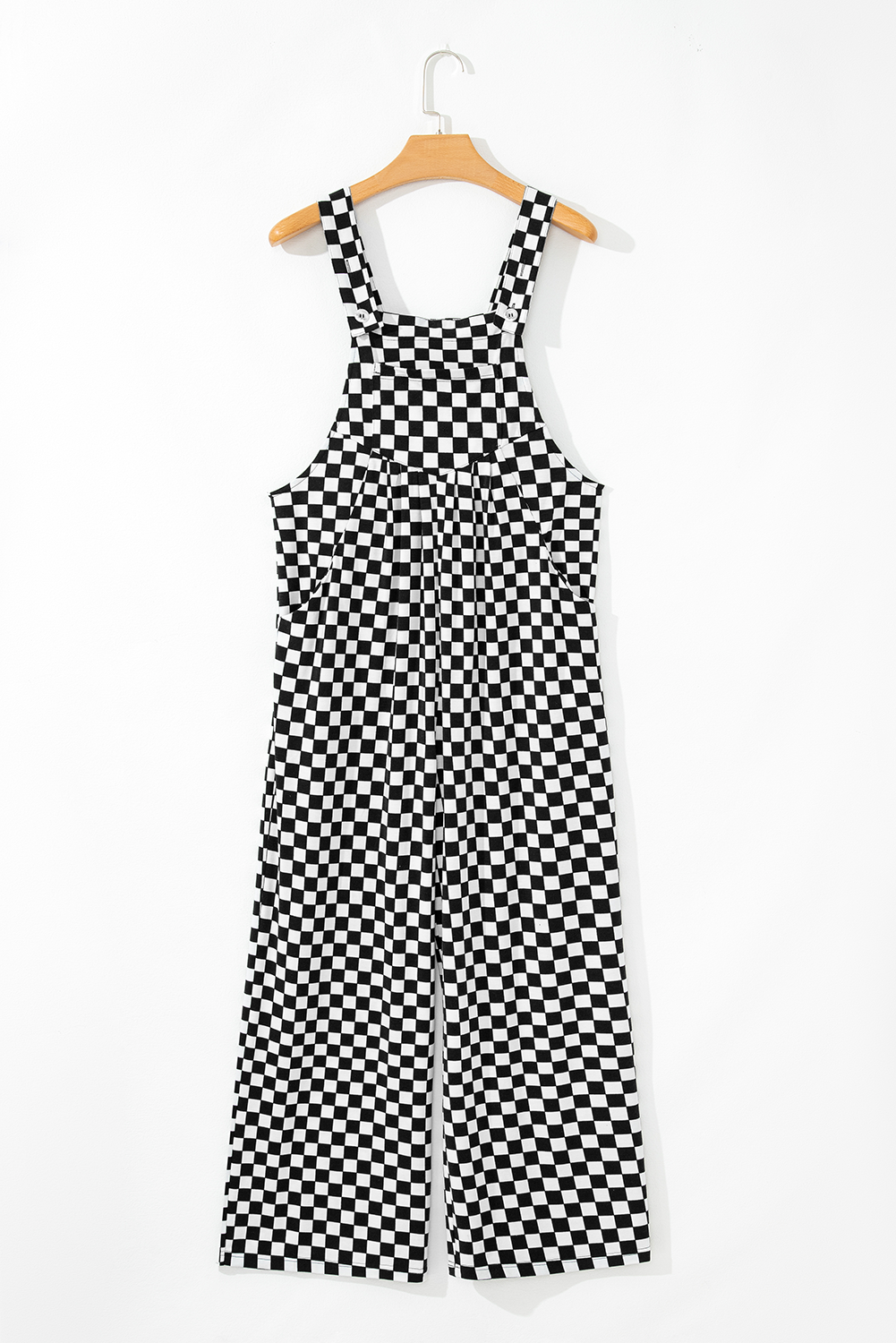 Stacey B's Black Checkered Print Pocketed Wide Leg Jumpsuit