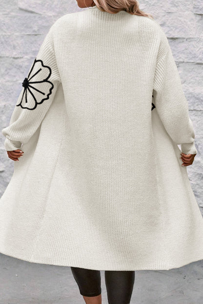 Stacey B's Beige Flower Embroidered Drop Shoulder Open Front Duster Cardigan