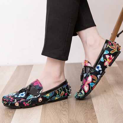 Stacey B's Casual Shoes for Men Summer Flower Shoes Fashionable Floral Black Loafers Men