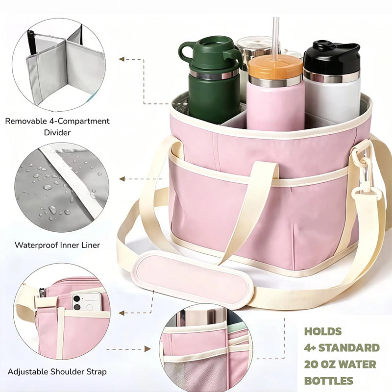 Stacey B's 4-Compartment Leakproof Drink Carrier Bag – Adjustable Strap Beverage Holder for Car & Travel