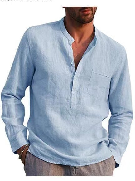 Stacey B's Men Four Seasons Leisure Long Sleeve Woven Flax Shirt