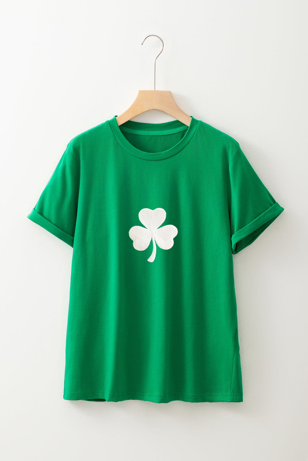 Stacey B's Bright Green Embroidered Clover Pattern St Patrick Tee