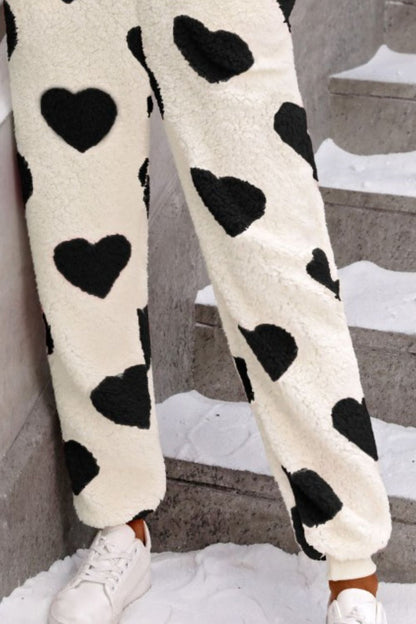 Stacey B's Fuzzy Heart Zip Up Hooded Lounge Jumpsuit