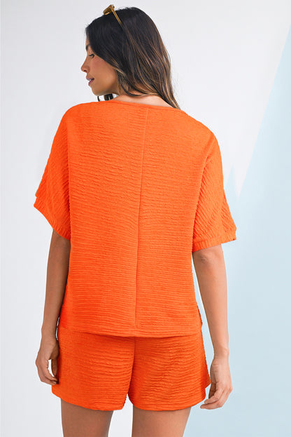 Stacey B's Orange Textured V Neck T Shirt and Shorts Set