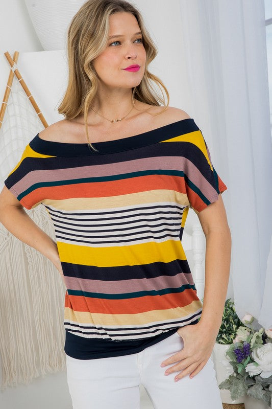 Stacey B's Plus Stripe Off Shoulder Top