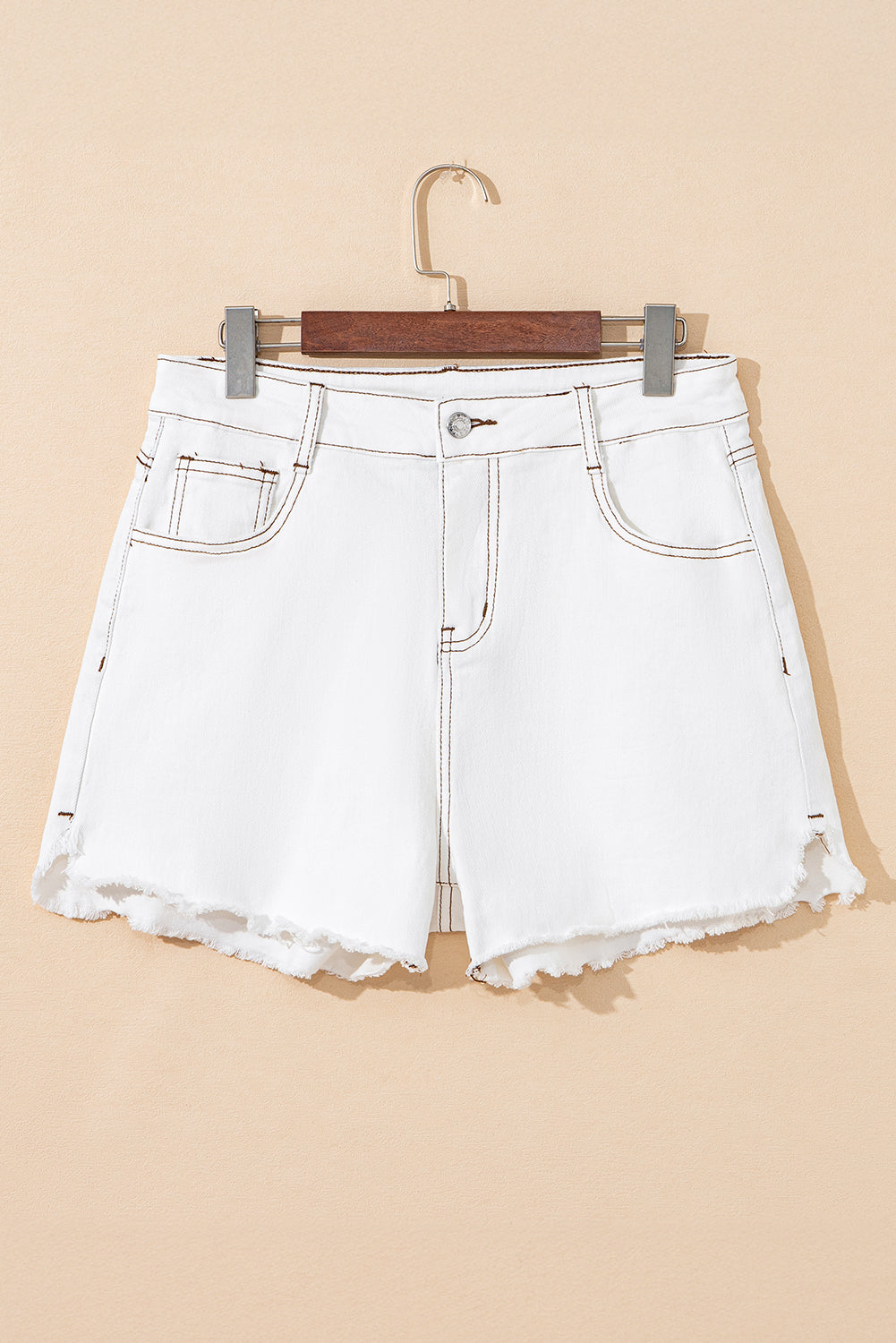 Stacey B's White Raw Hem High Waist Denim Shorts