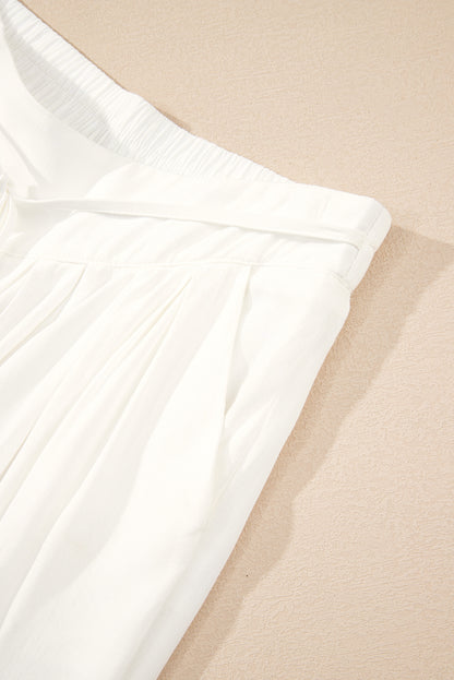 Stacey B's White Solid Drop Waist Pleated Wide Leg Casual Pants