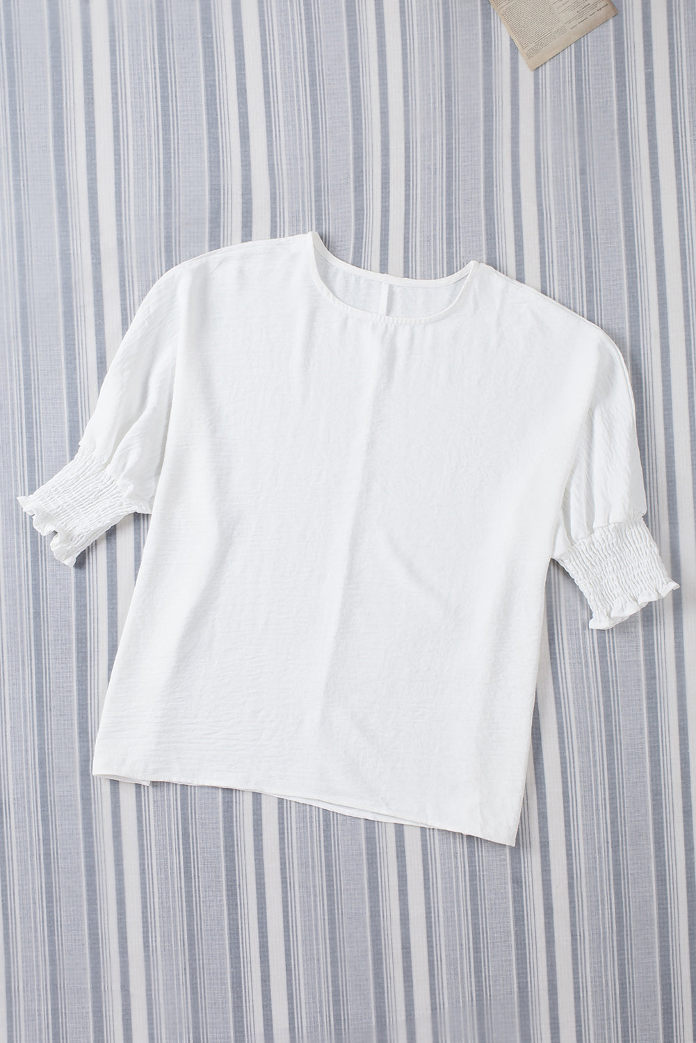 Stacey B's White Plain & Casual Shirred Cuffs Half Sleeve Top