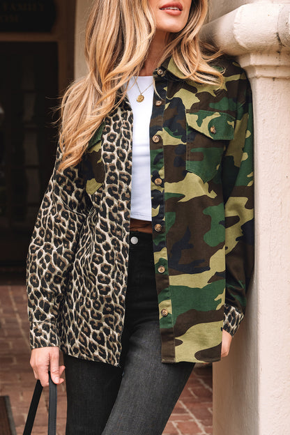 Stacey B's Brown Leopard Camo Patchwork Oversize Shacket