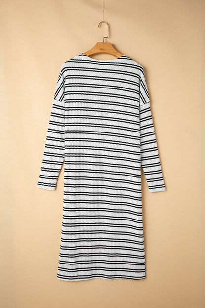 Stacey B's Black Stripe Print Open Front Duster Cardigan