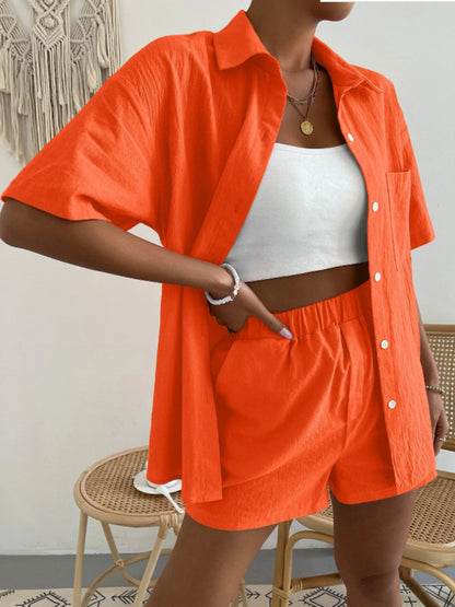 Stacey B's Button Up Short Sleeve Shirt and Shorts Set