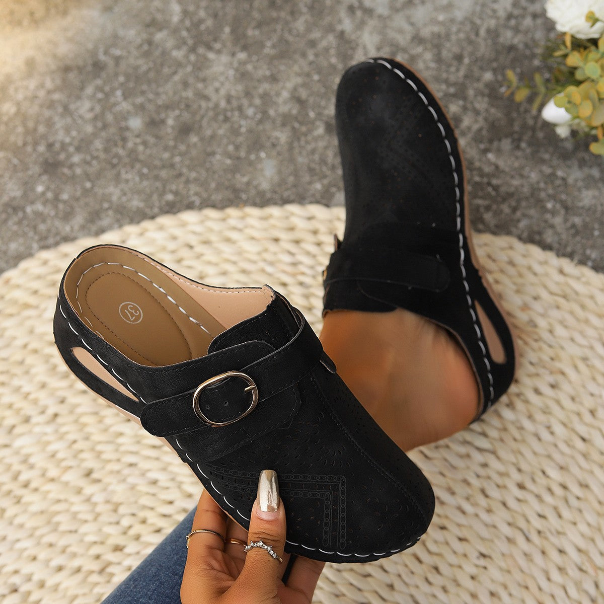 Stacey B's Suede Round Toe Wedge Sandals