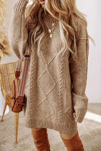 Stacey B's Parchment Cable Knit Drop Shoulder Loose Fit Sweater Dress