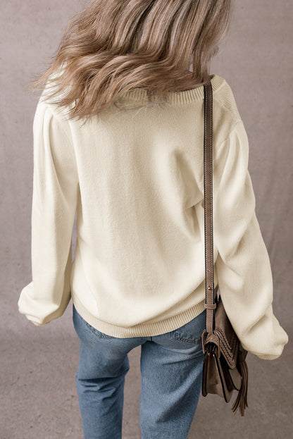 Stacey B's Apricot Pleated Sleeve Hollow Detail Button Sweater Cardigan