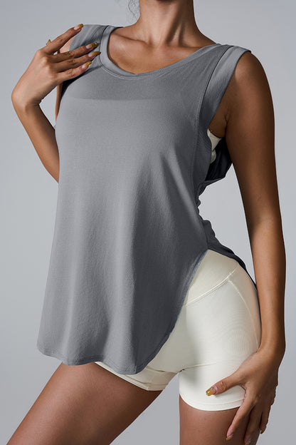 Stacey B's Slit Round Neck Active Tank