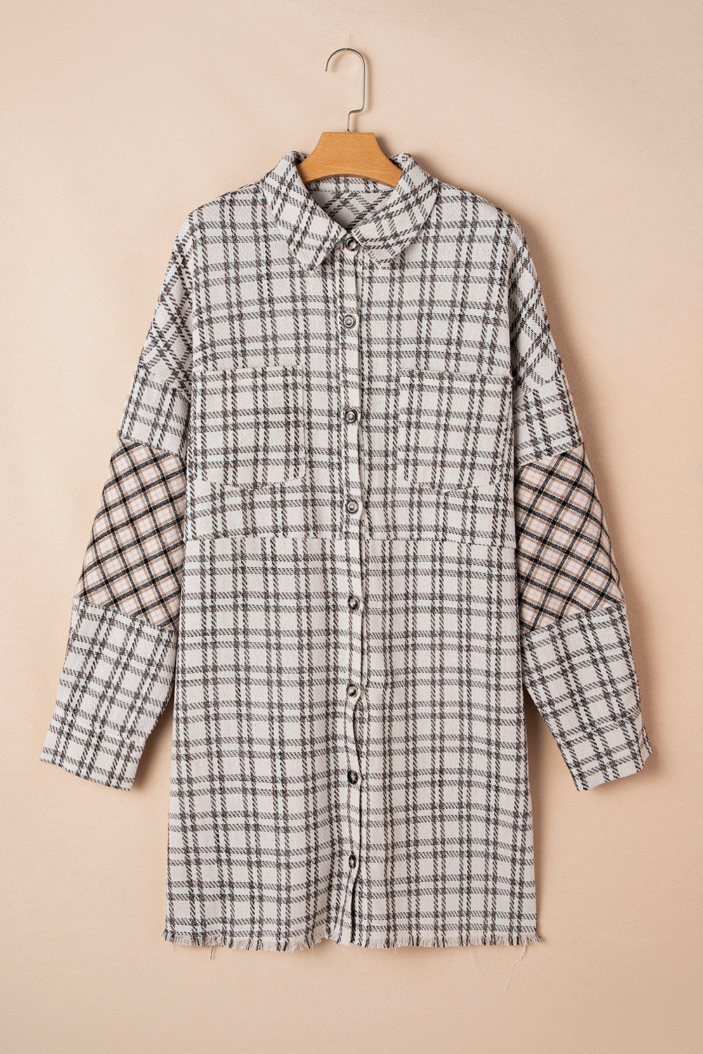 Stacey B's White Stripe Plus Size Plaid Buttoned Raw Hem Tunic Shirt Dress