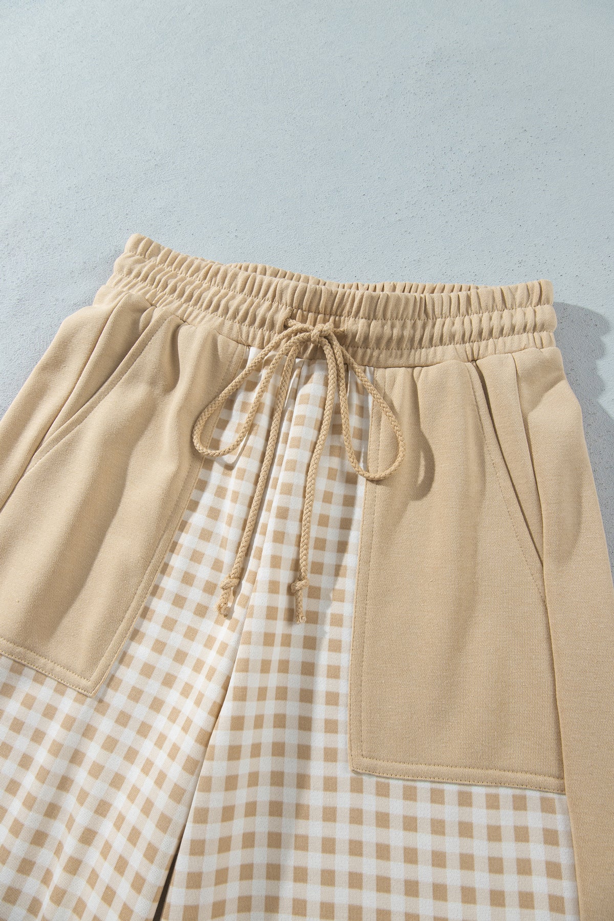 Stacey B's Brown Color Block Plaid Patchwork Long Sleeve Pullover Wide Leg Pant Set