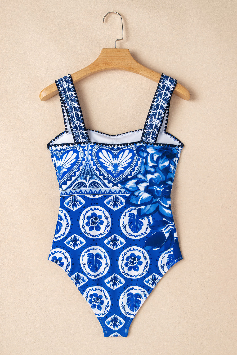 Stacey B's Blue Tile Pattern Ricrac Wide Straps Sheath One Piece Swimsuit