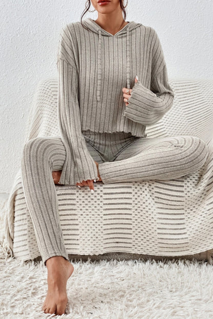 Stacey B's Lettuce Hem Dropped Shoulder Hooded Top and Pants Set