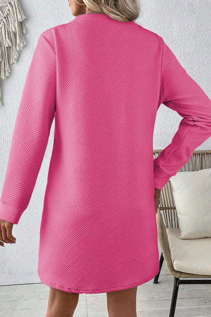 Stacey B's Rose Red Plain Textured Long Sleeve Shift Short Dress