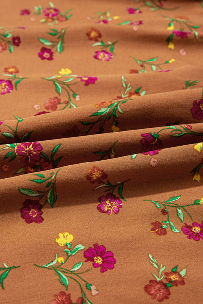 Stacey B's Brown Plus Size Floral Split V Neck Ruffled Sleeve Tiered Maxi Dress