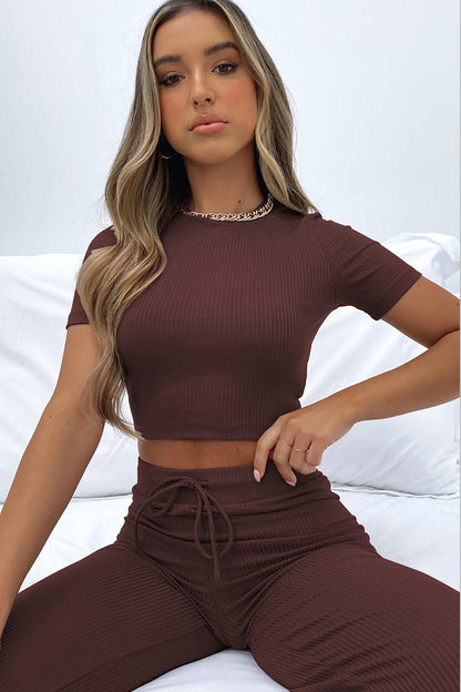 Stacey B's Round Neck Short Sleeve Top and Pants Set