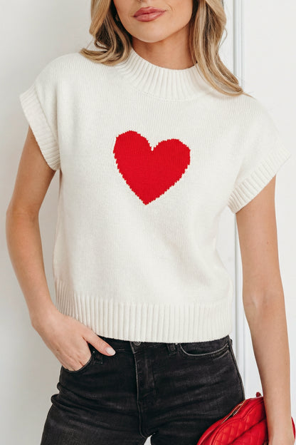 Stacey B's White Valentine Heart Graphic Cropped Short Sleeve Sweater