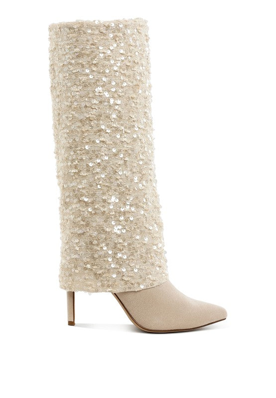 Stacey B's Sin City Sequinned Fold-Over Calf Boots