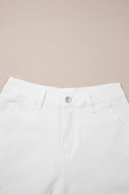 Stacey B's White Scalloped Hemline Acid Wash High Waist Denim Shorts