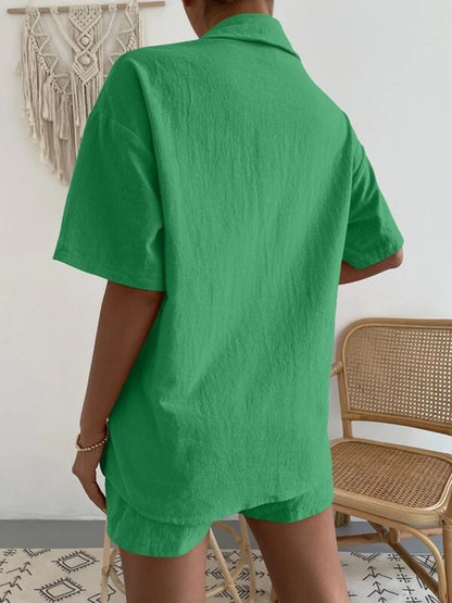 Stacey B's Button Up Short Sleeve Shirt and Shorts Set
