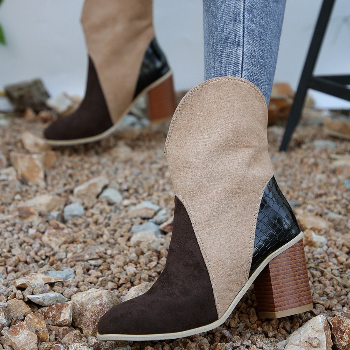 Stacey B's Suede Square Toe Block Heel Boots