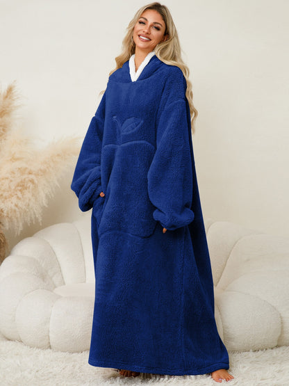 Stacey B's Pocketed Contrast Long Sleeve Hooded Lounge Dress