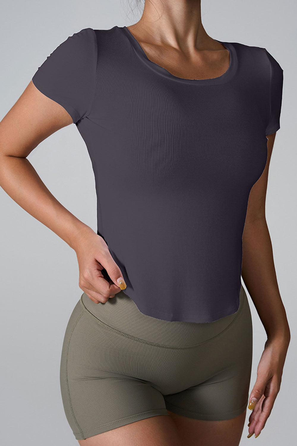 Stacey B's Cutout Round Neck Short Sleeve Active T-Shirt