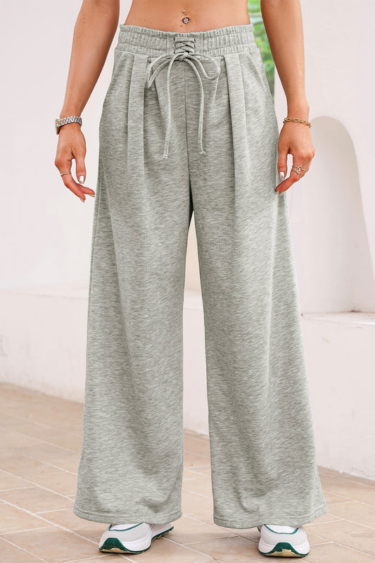 Stacey B's Gray Tied Elastic High Waist Pleated Detail Solid Sweatpants