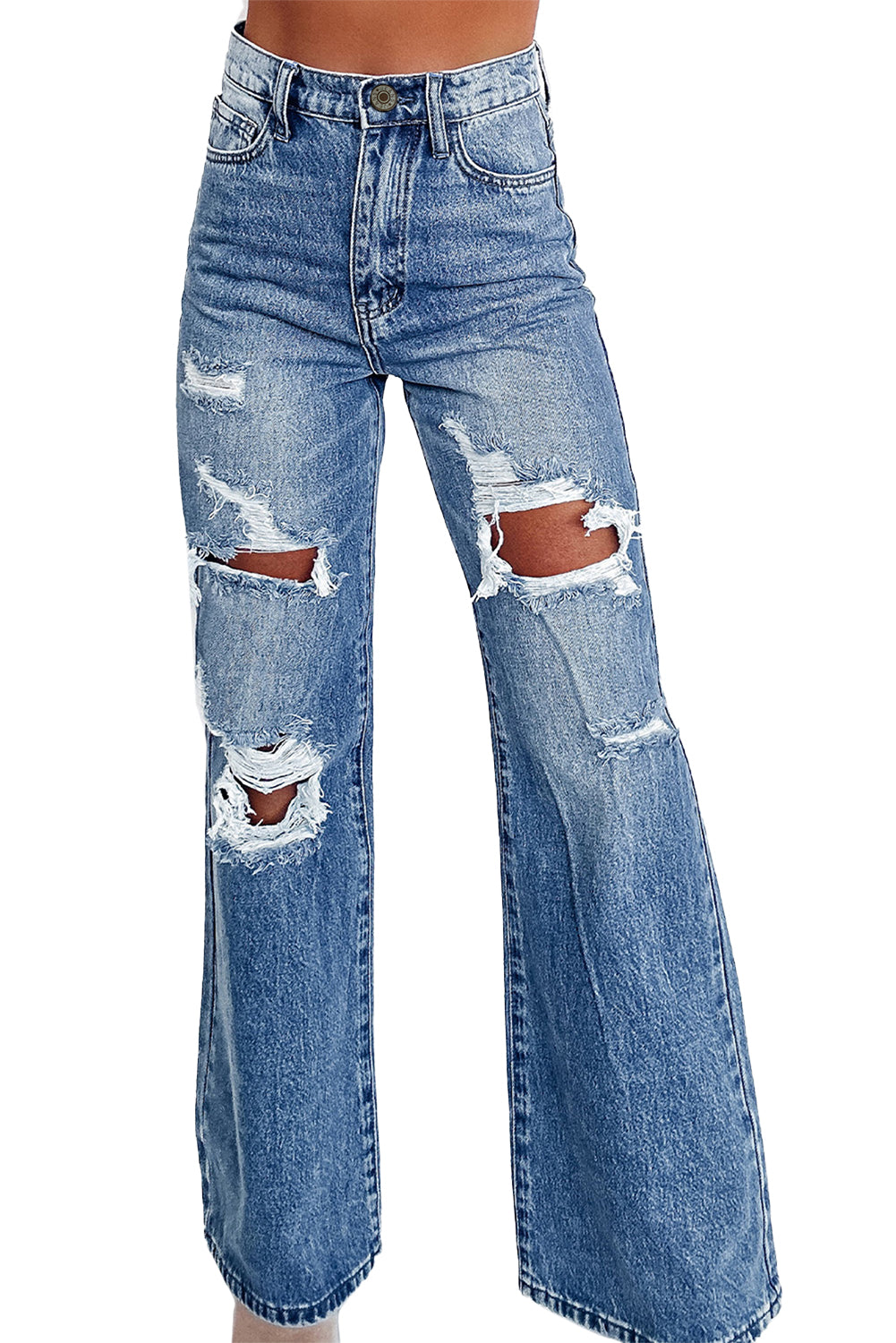 Stacey B's Ashleigh Blue Acid Wash Distressed Wide Leg High Waist Jeans