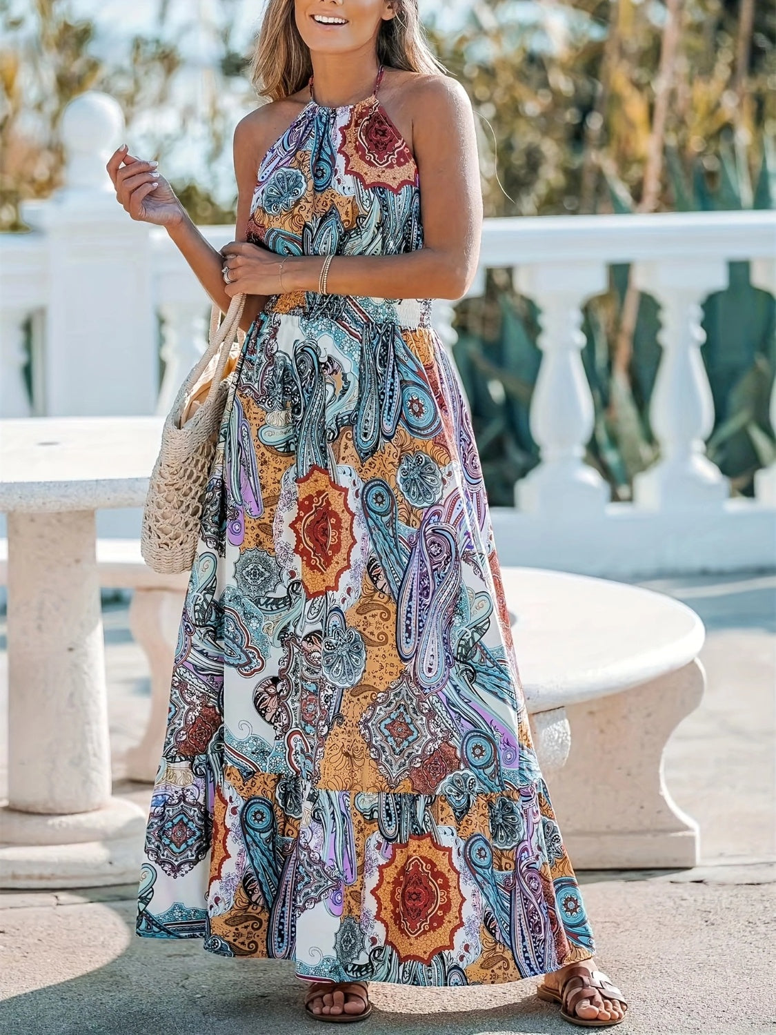 Stacey B's Printed Halter Neck Maxi Dress