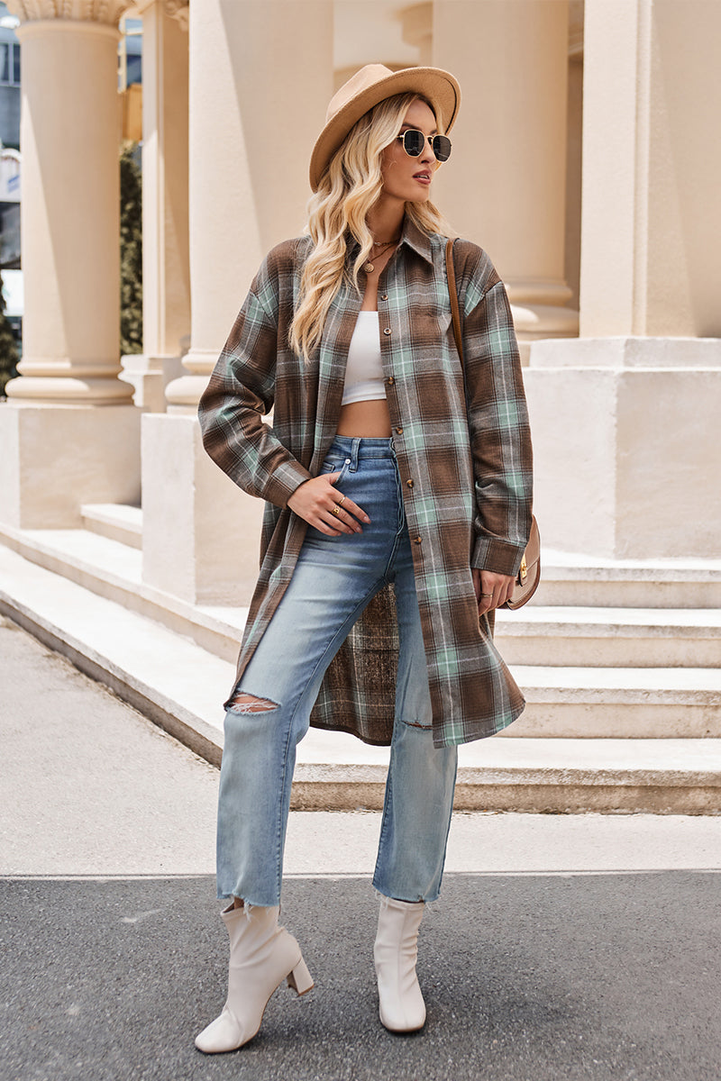 Stacey B's Mandy Plaid Collared Neck Long Sleeve Coat