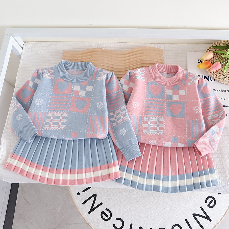 Stacey B's Girls Geometric Print Knit Sweater Dress Two-Piece Set