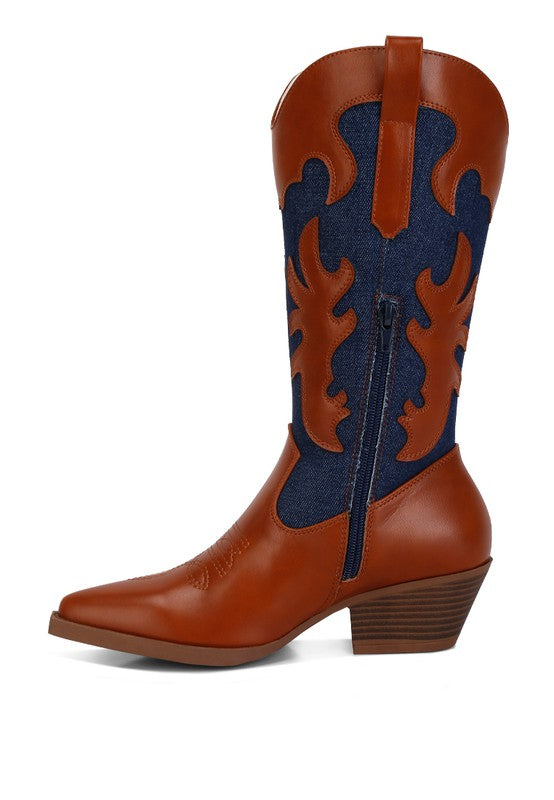 Stacey B's Fallon Faux Leather Patchwork Cowboy Boots